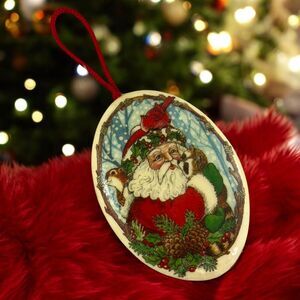 Vintage West Germany Paper Mache Ornament Oval Hand Painted Christmas 50s 4"x3"